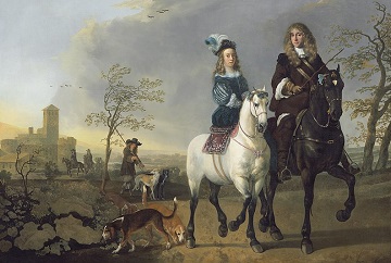 Aelbert Cuyp. Ledi ir dentelmenas ant irg