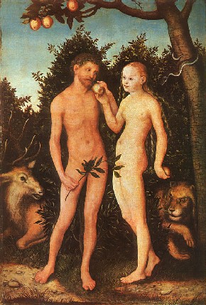 Cranach. Adam and Eve in the Eden garden