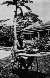 Lee Falk works during travel